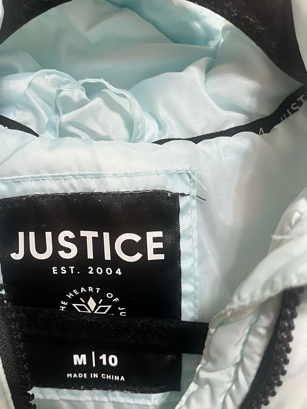 Justice Light Mint Blue Hooded Puffer Jacket with Faux-Fur Sleeves